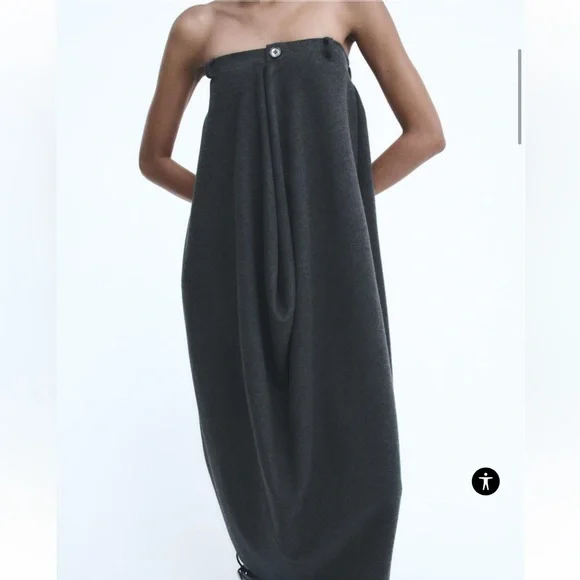 Zara Ruched Strapless Dress Grey NWT - Picture 2 of 9